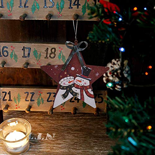 Grace Home Rustic Snowman Pattern Traditional Christmas Tree Ornaments Metal Star, Set of 2, 5.6''LX6''H Rustic Christmas Wall Door Decor Christmas Tree Ornament Xmas Holiday Party Decor