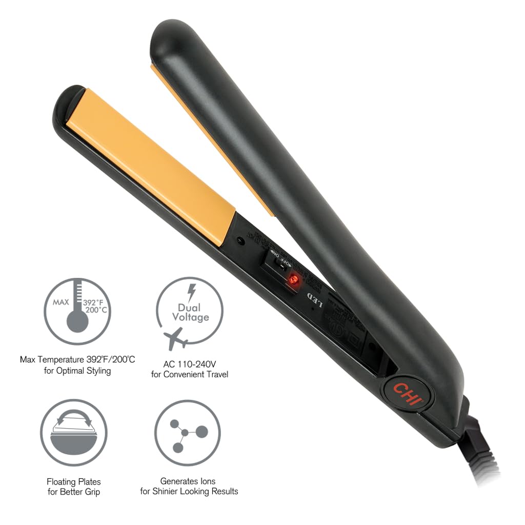 CHI Tourmaline Ceramic Series Flat Iron, Hair Straightener For Silky, Smooth Hair, 392°F Maximum Temperature, 1