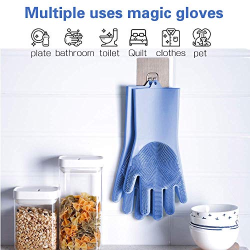 Magic Silicone Dishwashing Gloves Cleaning Scrubbing-Dish Wash Silicone Sponge Gloves with Scrubber,Magic Scrubby Gloves Great for Washing Dish,Kitchen,Car,Bathroom and More (Blue Gloves,1 Pair) - Thumbnail 6