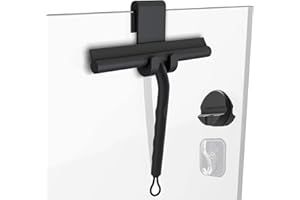 DEOFUXT Squeegee for Shower Glass Doors, Resilient Loop - No-Drill & Adhesive Hook, Silicone Shower Squeegee with Stainless S
