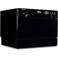DELLA Portable Compact Countertop Dishwasher 6 Wash Cycles Dishwashers Setting Racks Silverware Basket, Black