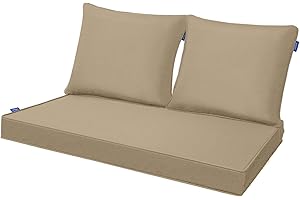 INFBLUE Outdoor Loveseat Cushion Set 44'' x 24'', Outdoor Deep Seat Cushions for Patio Furniture, Water Repellent Outdoor Seat Cushion and Couch Back Cushions for Bench, and Swing (Solid Light Brown)