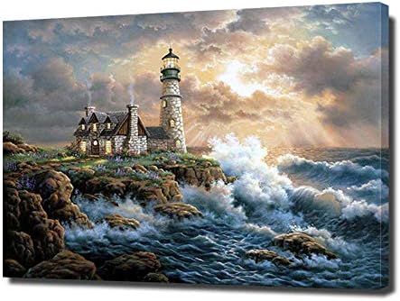 Seaside Lighthouse Large Modern Stretched and Framed Flowers Giclee Canvas Prints Pictures Paintings on Canvas Wall Art Work for Living Room Bedroom Home Decorations