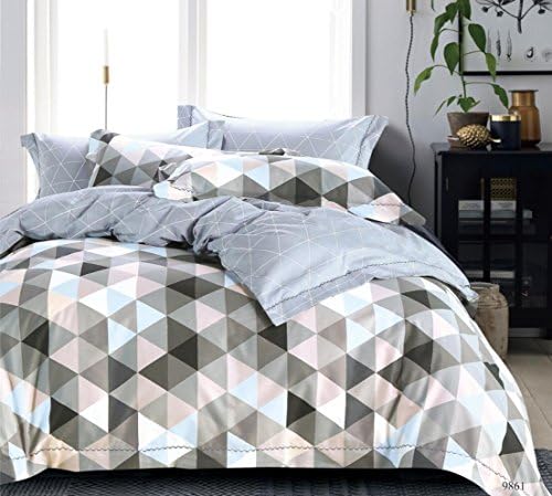 Modern Chevron Duvet Cover Set Blue and Gray Geometric Design Reversible Zig Zag Printed 100-percent Cotton 3 Piece Bedding Set (Queen, Mauve Taupe)