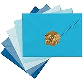 Toperd 50 Pack Colored A7 Invitation Envelopes 5x7 with Gold Stickers for Cards and Invitations, 5 Colors (Blue, 5 1/4 x 7 1/4 inches)