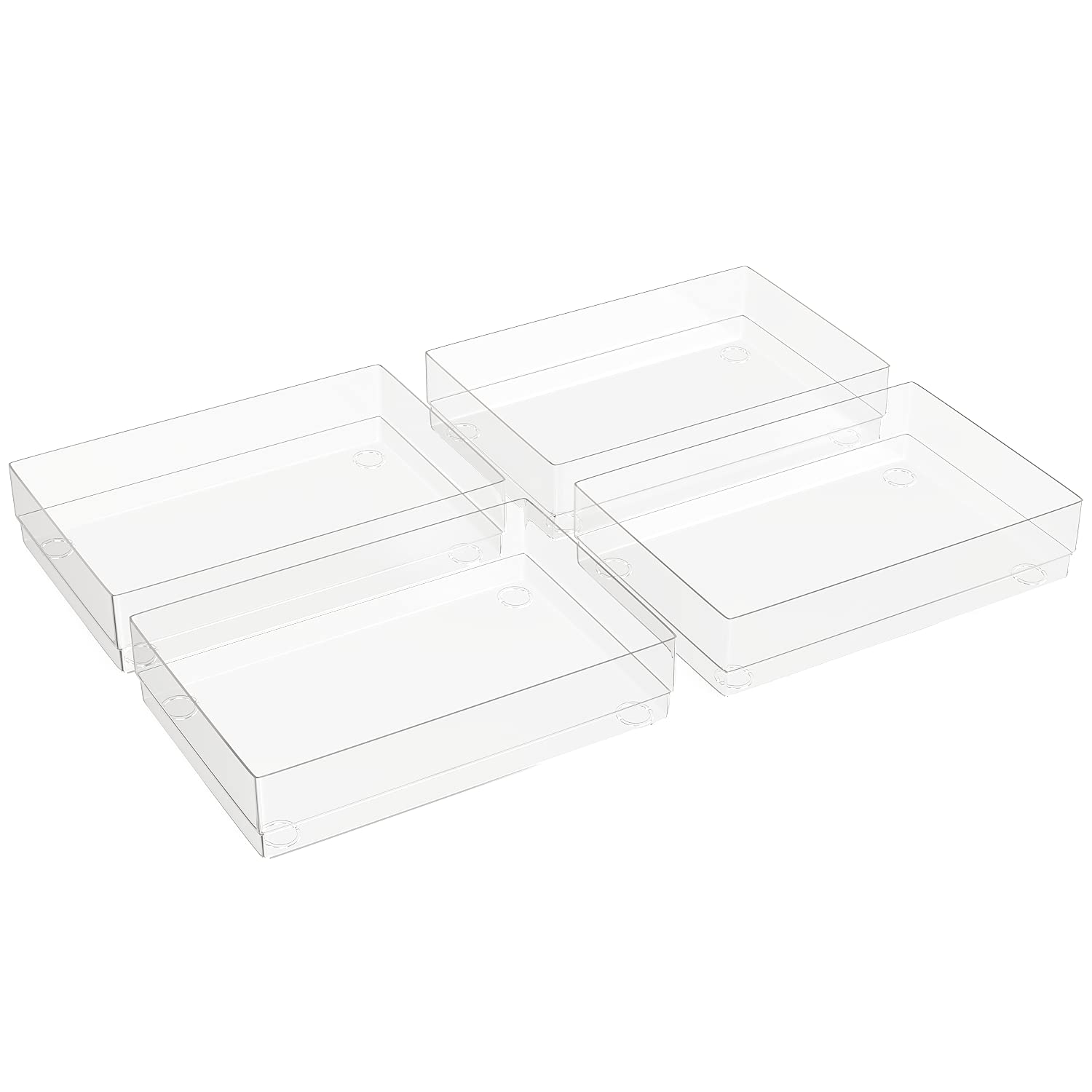 Gatton Design Desk Drawer Organiser Clear Plastic Trays | Set of 4 | Storage Organizer & Dividers | Organise Makeup, Toiletries & Stationary | Anti-Slip Feet & Stackable | (9x6x2in/22.9x15.2x5.1cm)