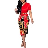 BOGURST Women Midi Bodycon Dress Work Casual Cute Floral Prints Pencil Dresses