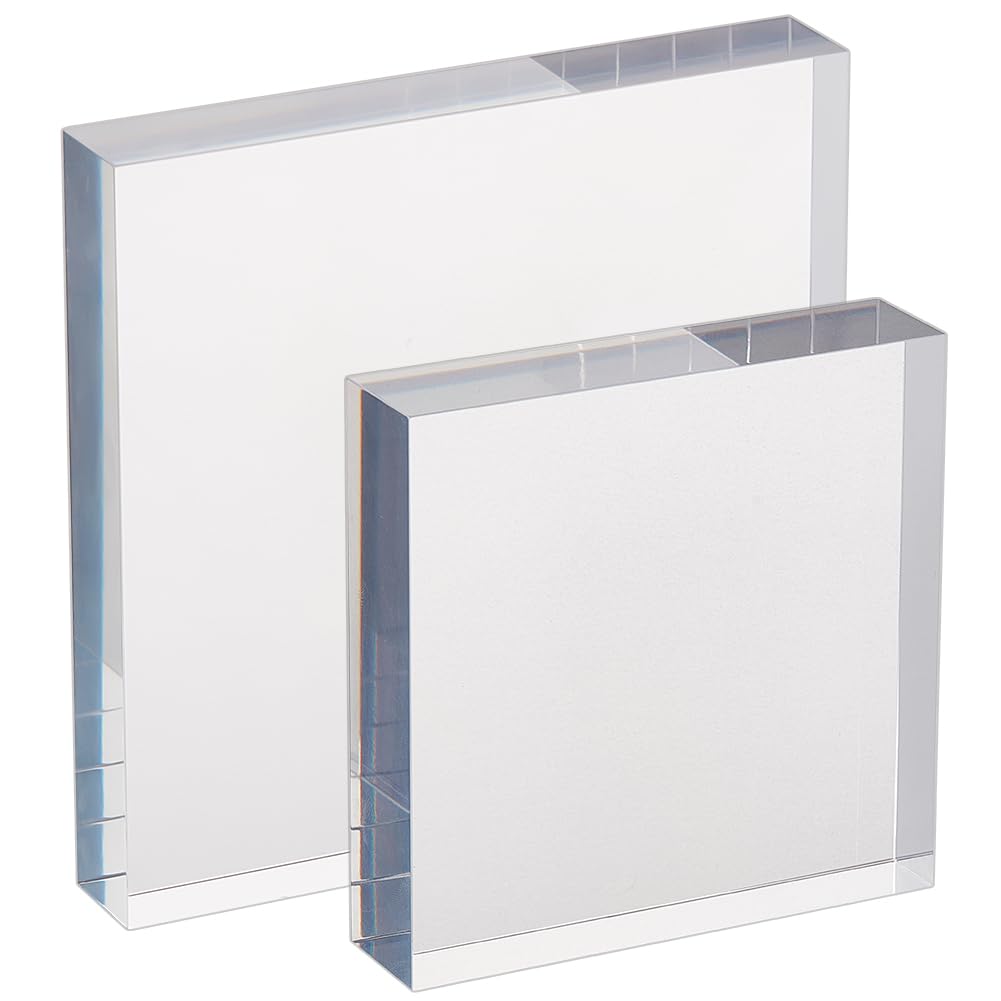 OLYCRAFT 2pcs Acrylic Cube Display Block 10x10cm 15x15cm Clear Acrylic Display Base Square Acrylic Display 2.5cm Thick Clear Acrylic Cube Transparent Square Base for Minifigure Jewelry Display