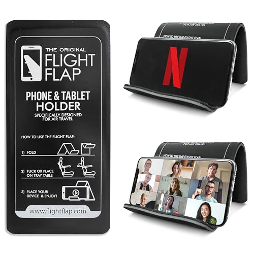 Flight Flap Airplane Phone Holder - Foldable Plane Phone Stand for Travel - Flexible Mobile Stand for Desk & Bed - Flight Mobile Holder Desk - Accessories Travel Essentials For Flying (Black)
