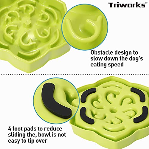 Slow Feeder Dog Bowl, Slow Feeding Petal Maze Dog Bowl, Healthy Diet Slow Eating Pet Bowl, Anti-Gulping Slow Feeder Stop Bloat Bowl for Small & Medium Size Dogs Green