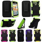 For Kyocera Hydro Edge C5215 CellularvillaTM Black/Green 3PC 3-in-1 Hard and Soft Kickstand Case with Holster Belt Clip. (Black/Green)