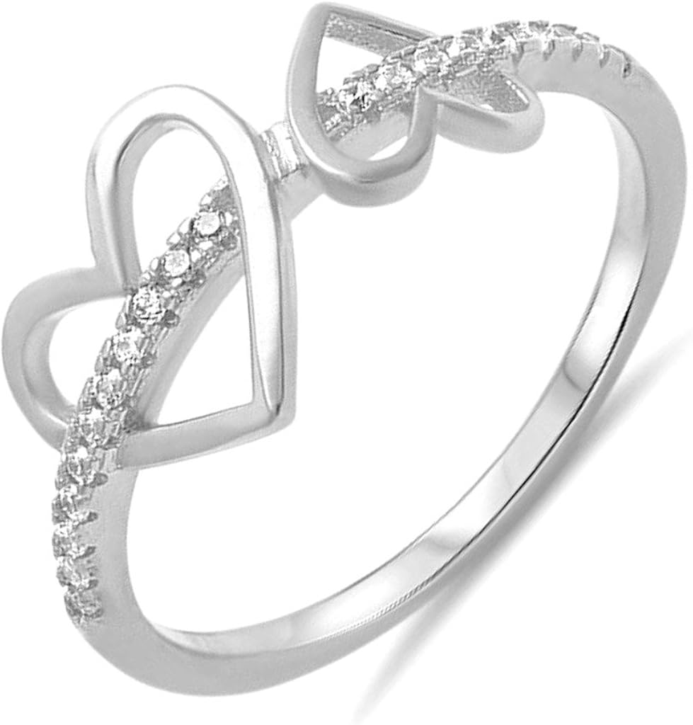 Wedding Season Import Double Heart Sterling Silver Promise Ring with