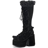 CELNEPHO Knee High Boots For Womens Side Zipper Warm Faux Fur Platform Chunky Heel Punk Goth Walking Winter Snow Boots