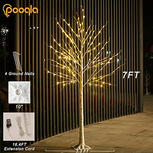 Pooqla 7ft 150LED Lighted Birch Tree, Warm White Light Up Tree with