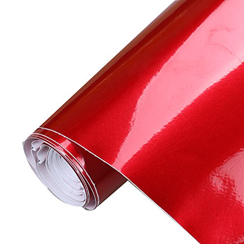 Car High Glossy Wrap Film, 152 x 50cm Air Release Waterproof Vehicle Sticker Decal Sheet for Car Laptop Motor Home Decoration (Red+High Glossy Film)