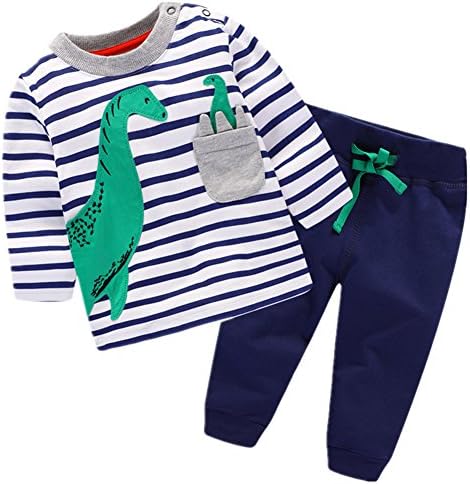 Little Maven Autumn Fall Baby Boy Printing Dinosaur Long Sleeve Clothing Set 2T