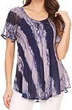 Sakkas 17789 - Valencia Tie Dye Sheer Cap Sleeve Embellished Drawstring Scoop Neck Top - 1-Indigo - OS