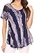 Sakkas 17789 - Valencia Tie Dye Sheer Cap Sleeve Embellished Drawstring Scoop Neck Top - 1-Indigo - OS