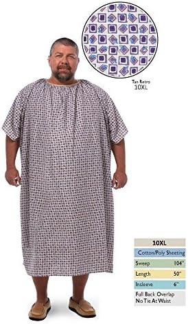 Personal Touch 10XL Bariatric Hospital Gown with Full Back Overlap Closure, Tan Retro Print (4)