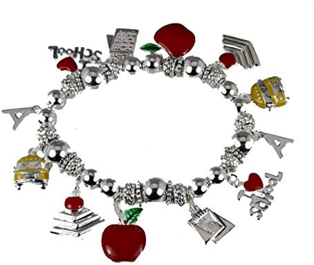 4031653 Teacher Stretch Charm Bracelet Appreciation Year End Gift Present School Bus Apple Favorite