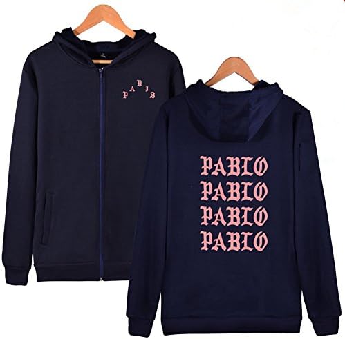 HuntieX I FEEL LIKE PABLO New Hoodies Men/Women Fashion Casual Cap Zipper Sweatshirt Hiphop Streetwear navy blue L