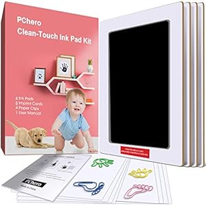 Large Size Baby Inkless Handprint and Footprint Kit with 4 Ink Pads and 8 Imprint Cards by PChero, Ideal for Family…