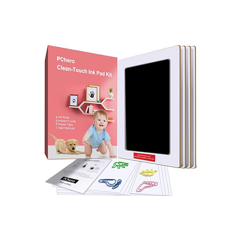 Large Size Baby Inkless Handprint and Footprint Kit with 4 Ink Pads and 8 Imprint Cards by PChero, Ideal for Family…