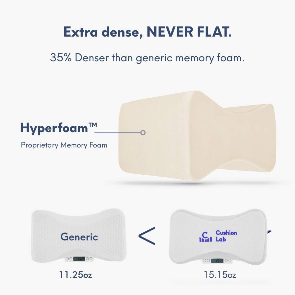 Cushion Lab Extra Dense Orthopedic Knee Pillow for Side Sleepers w/Hypoallergenic Cover - Firm Leg Support for Hip, Pregnancy, Sciatica, Joint, Spine, Back Pain Relief - Memory Foam Contour Wedge: Home & Kitchen