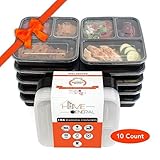 Home General 10x Premium Bento Box 3-Compartment Kitchen Food Storage Reusable Microwave Safe Meal Storage Food Containers Set With Lids. Excellent 3 Meal Food Prep. 100% LIFETIME Money Back Guarantee