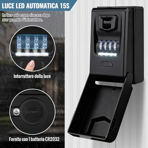 ENONEO External Backlit Key Safe Box with 4 Digit Code Key Box Waterproof Key Box for Home School