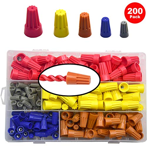 Yosawa 200-pieces Electrical Wire Connectors Screw Twist Terminals with Spring Inserted Cap Connections Assortment Set (LXM)