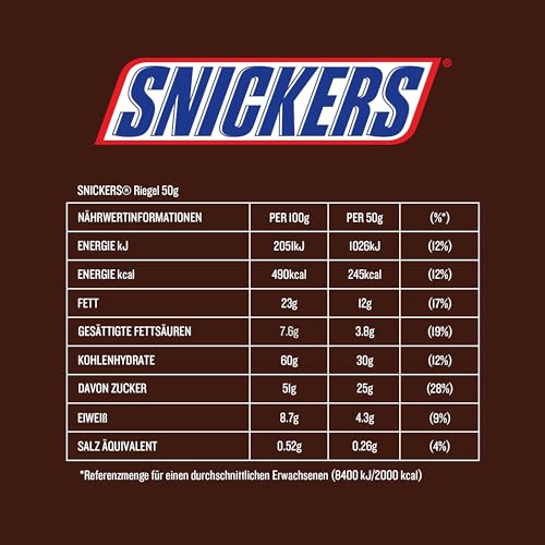 Snickers Schokoriegel, Karamell & Erdnüsse, Vollmilch Schokolade, Großpackung, 32 x 50g 2