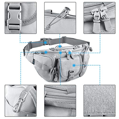 DYJ Tactical Waist Pack Bag Military Waist Pack Portable Fanny Packs Large Army Waist Bag for Daily Life Fishing Cycling Camping Hiking Traveling Hunting Shopping (Gray) - Thumbnail 4