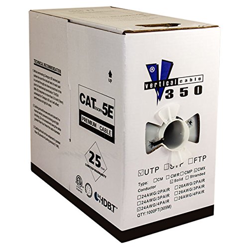 Vertical Cable Cat5e, 350 Mhz, UTP, UV Jacket, Outdoor, CMX, 1000ft, Black, Bulk Ethernet Cable