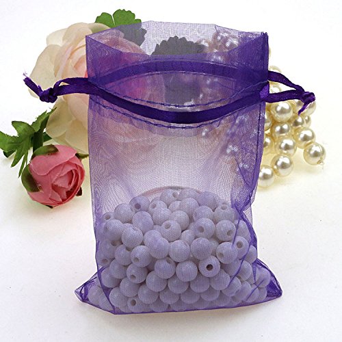 Dealglad 100pcs Drawstring Organza Jewelry Candy Pouch Party Wedding Favor Gift Bags (3x4", Purple)