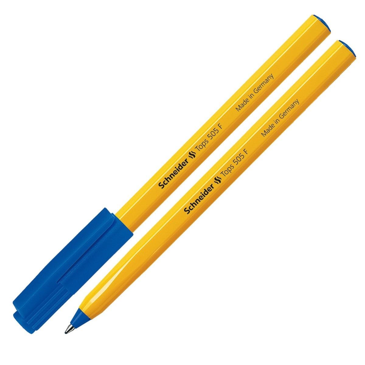 Schneider Tops 505 Ballpoint Pen with Clip Cap and Stainless-Steel F Tip Blue Pack of 50,Orange,Blue