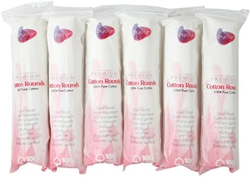 Pyour Pure Cotton Rounds for Skin Cleansing, 6x100 Count Pack