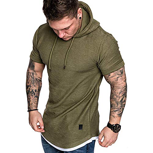 Men's Casual Hooded T-Shirts - Fashion Short Sleeve Solid Color Pullover Top Summer Blouse