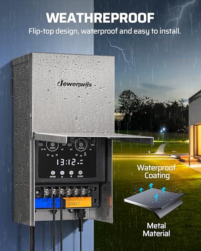 DEWENWILS Transformador de paisaje de bajo voltaje de 300 W, multizona, transformador de iluminación de paisaje exterior con sensor de fotocélula y temporizador, 120 V a 12 V/14 V, resistente a la int