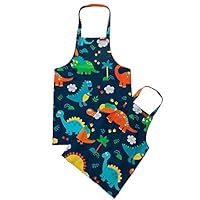 ETIUC Cute Dinosaur Kids Apron Adjustable Cotton Aprons for Boys Girls Children Bib Aprons for Artists Chef Baking Cooking Parent Child Apron (4-10 Years)(Dinosaur Both)