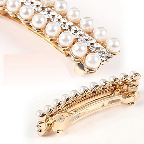 WAZA Women's Pearl squair shaped Hair Barrette Clip Accessary White Pearl