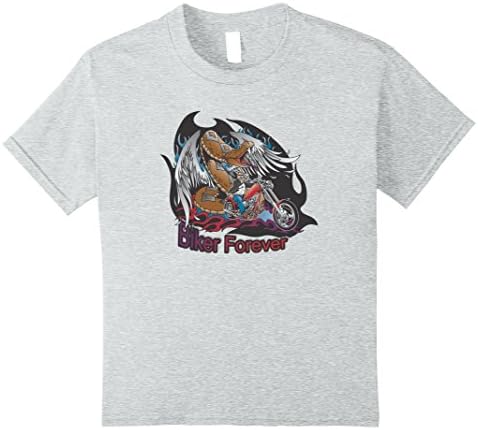 unisex-child I'm a Biker Forever Rattlesnake with Wings &amp; Flames T-shirt 8 Heather Grey