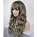 RightOn 23’’ Women Girls Lovely Synthetic Mix Color Long Curly Wigs Pin Curls with Neat Bangs Hairnet Included (Mix Brown)