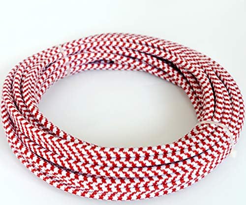 32.8 ft (10M) 18/3 Round Cloth Covered 3-Wire Round Cord, Vintage Lamps Pendant Light (Red & White)