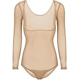 LinvMe Women's Mesh Sheer Chest Opened Belly Dance Bodysuit