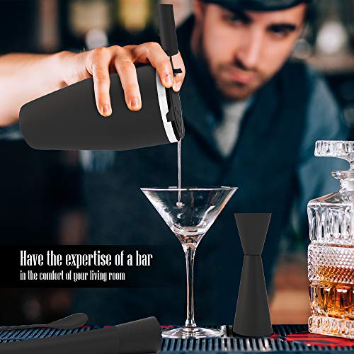 The Complete Bartender Kit | 11 Piece Cocktail Shaker Set with Stand | Great To Make Martini, Margarita, Mojito or Any Other Alcohol or Liquor Drink | Impressive Set For Special Gift! (Matte Black)