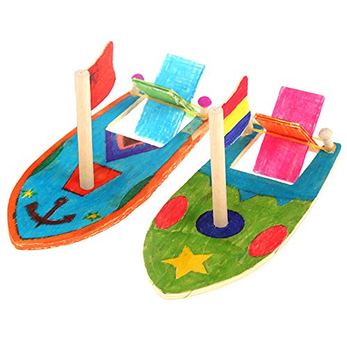 Wpxmer 3 Pack DIY Wood Sailboat Rubber Band Paddle Boat, Can be Painted and Decorated Make Your Own Wooden Sailboat