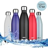 MIRA Stainless Steel Water Bottle, Insulated, Vacuum, Keeps drinks hot or cold (17 oz)