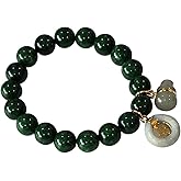 Heavens Tvcz Feng Shui Jade Bracelet for Women – Natural 10.30mm Beads with Lucky Gourd & Coin Charms – Attract Wealth, Health & Protection Energy