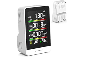 FLAZECON Air Quality Monitor Indoor, 5 in 1 Portable Real-Time Smart Air Quality Tester with CO2 Monitor, HCHO, TVOC, Temperature, Humidity Detector for Home, Office, Car, Hotel (White)